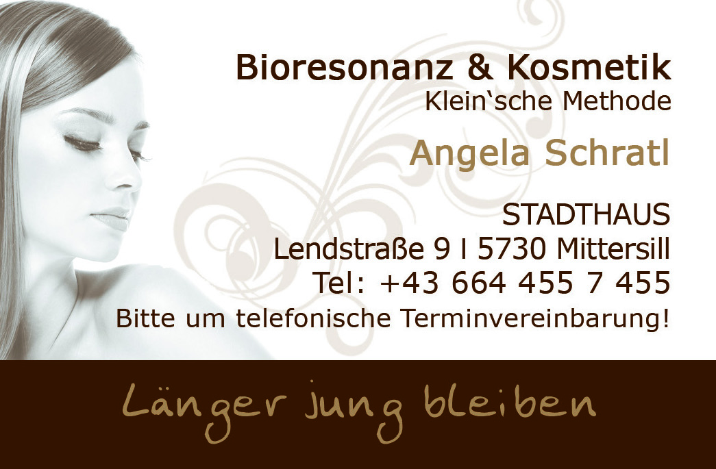 Visitenkarte Bioresonanz & Kosmetik Angela Schratl